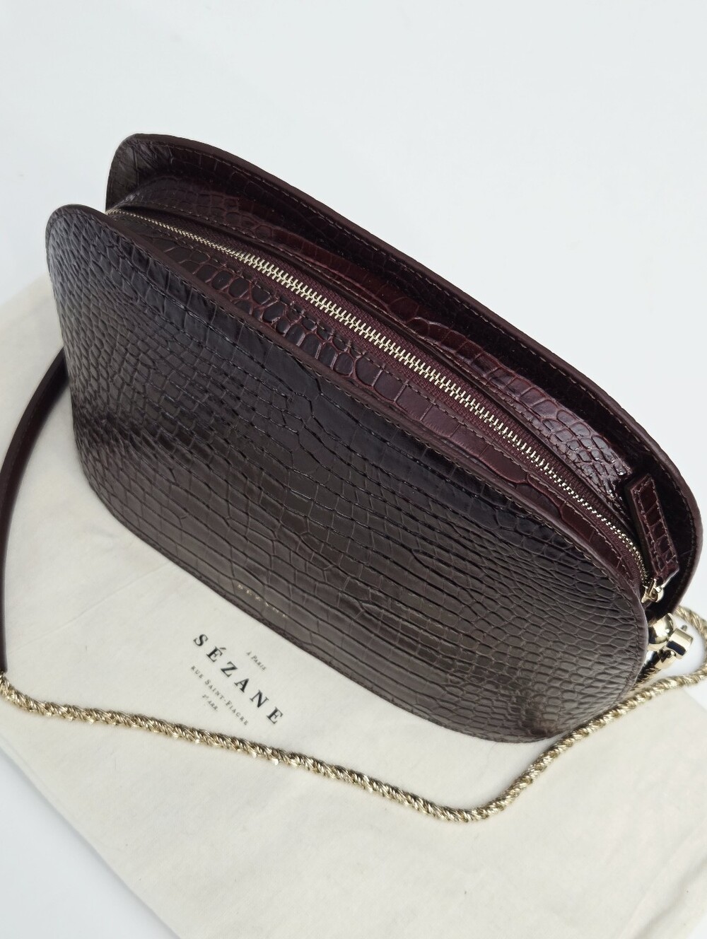 NEW SEZANE VICTOR BAG - CHOCOLATE CROCODILE PRINT - Picture 7 of 11